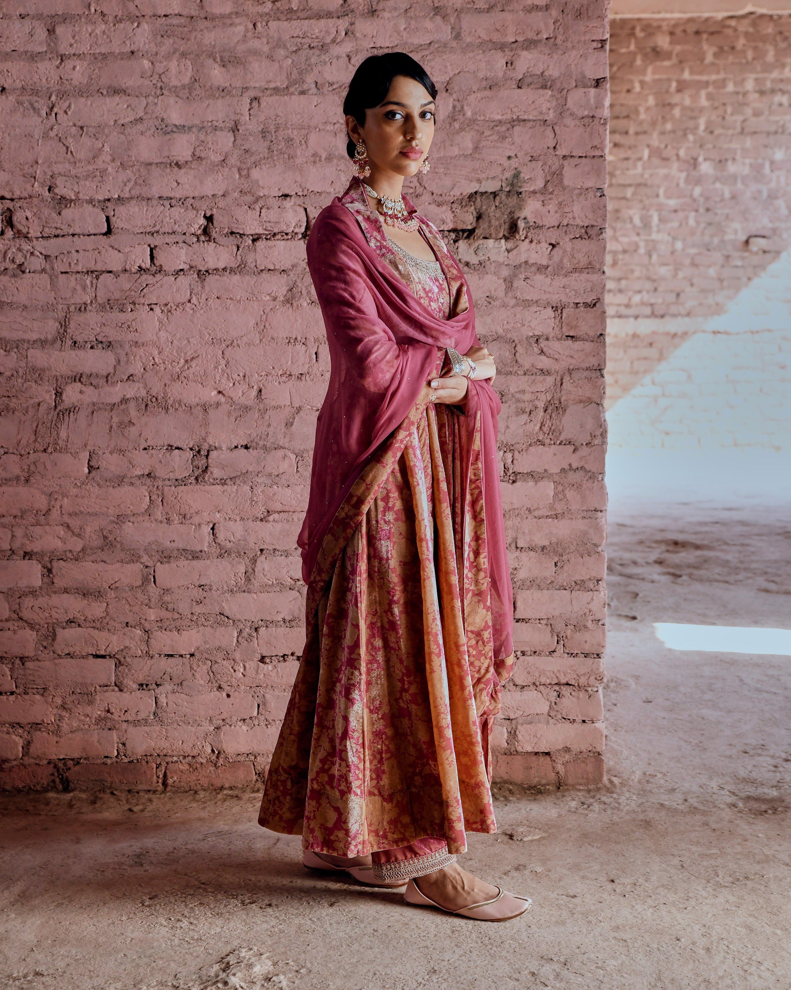 ROYAL ROSE FLARED MAKHMAL ANARKALI SET – Karaj jaipur