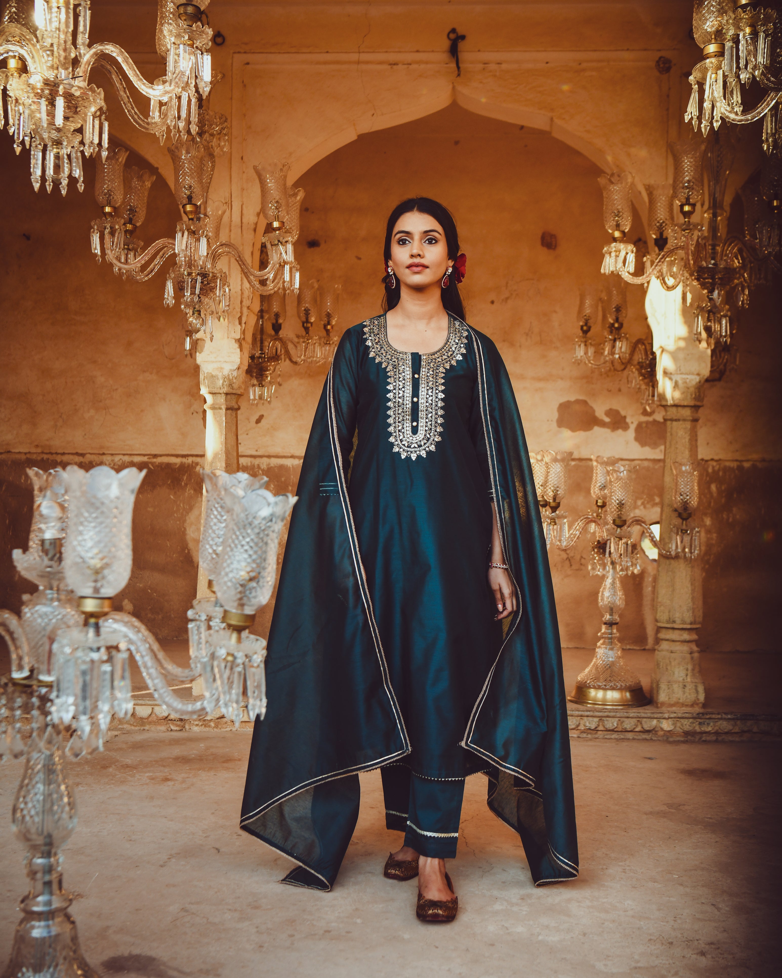 Blue Velvet Wallis Sapphire Jumpsuit JASHN TEAL BLUE GOTA PATTI